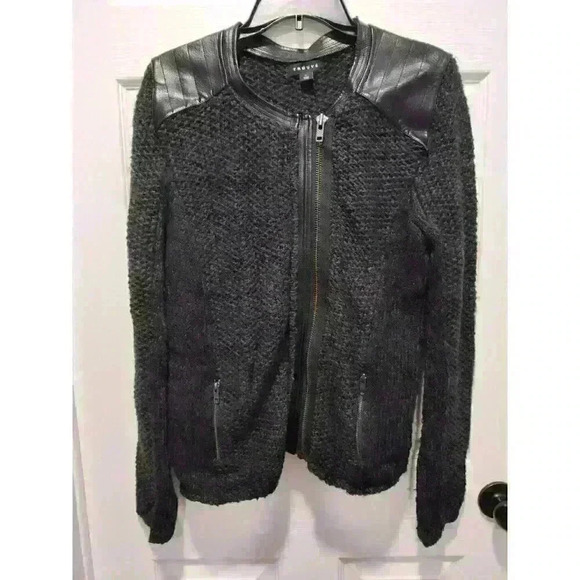 Trouve Sweater Moto Jacket Faux Leather Size LARGE - Picture 12 of 12